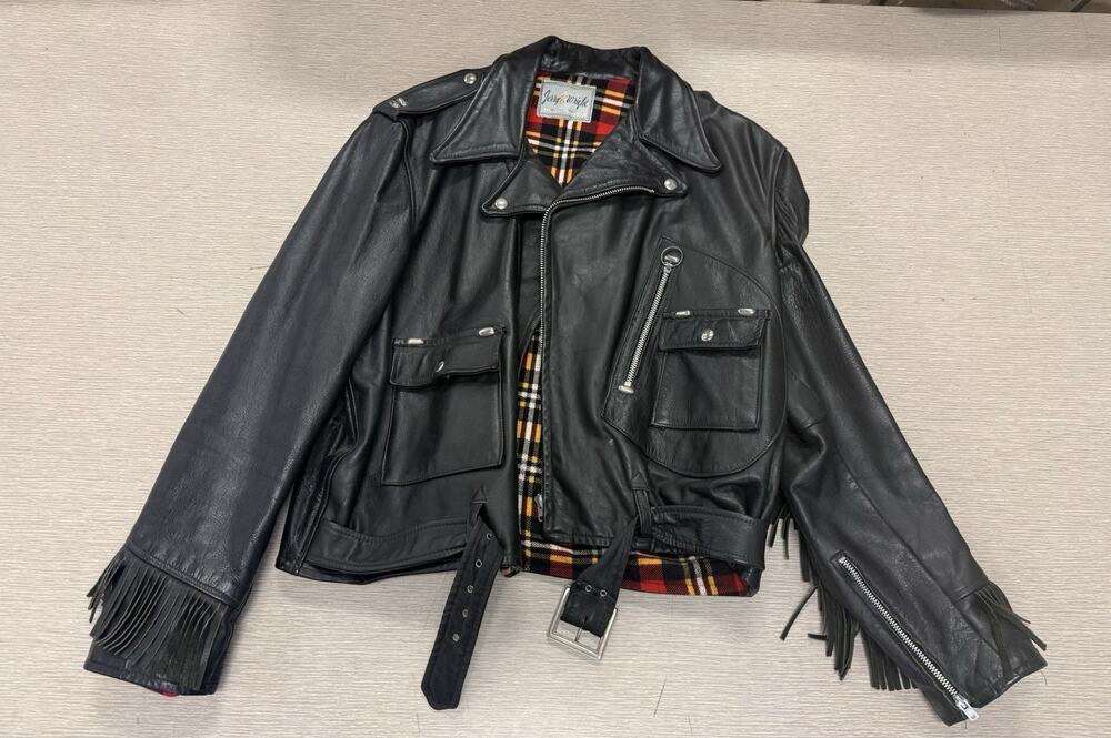 Vintage Jerry Wright Black Leather Fringe Motorcycle Biker Jacket – Plaid Lining